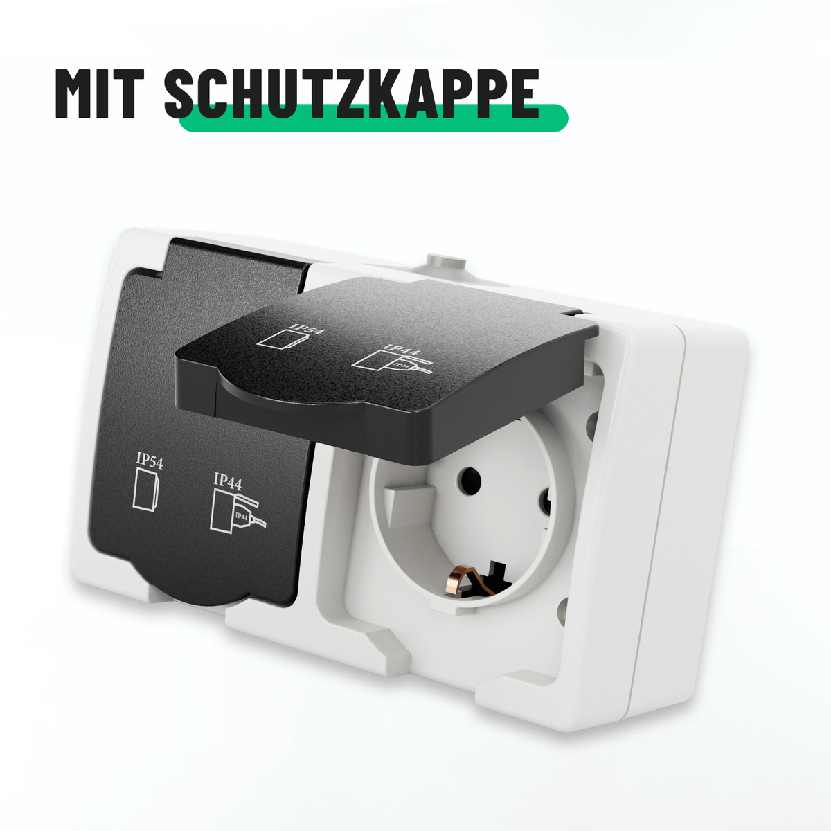 Aufputz Aussenbereich Steckdosen Doppelsteckdose 2fach mit Schutzkappe 501030-4