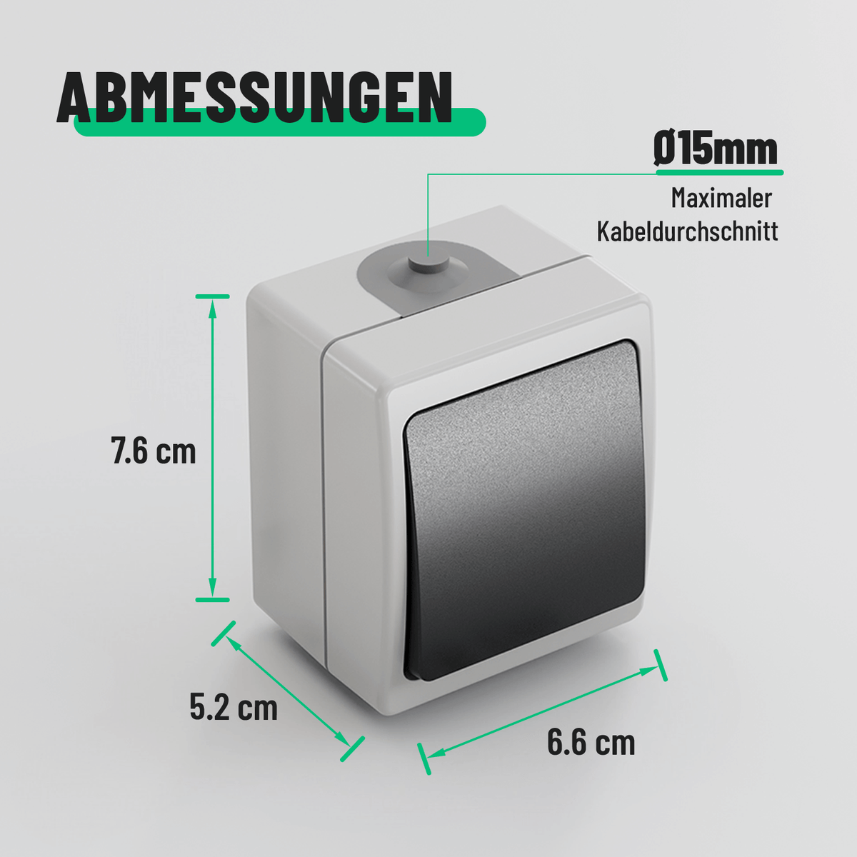 Aufputz Lichtschalter Aufputzschalter Abmessungen 15mm Kabeldurchschnitt 501010-3