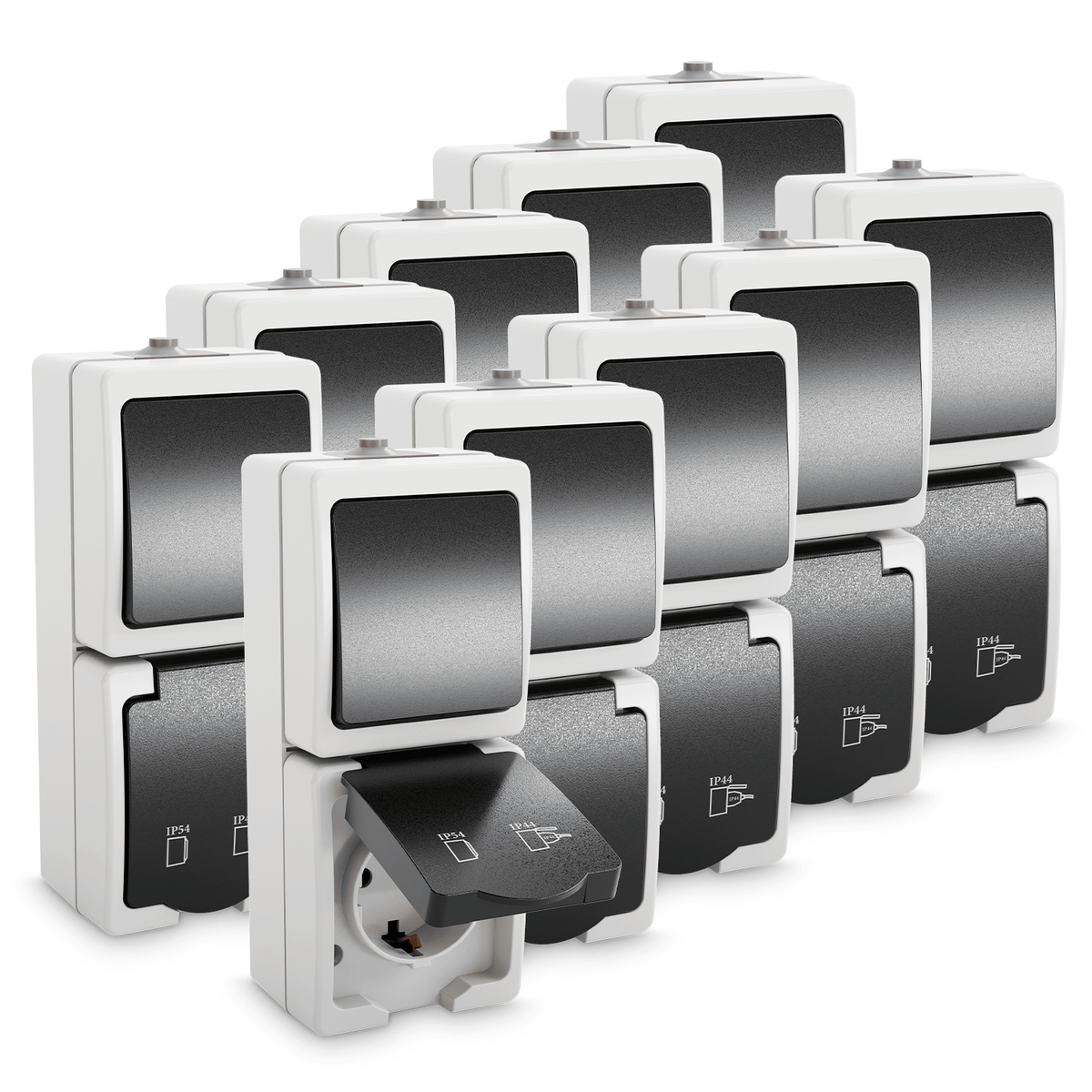 Aufputzschalter und Aufputzsteckdose IP54 501050 Hauptbild 10er Pack