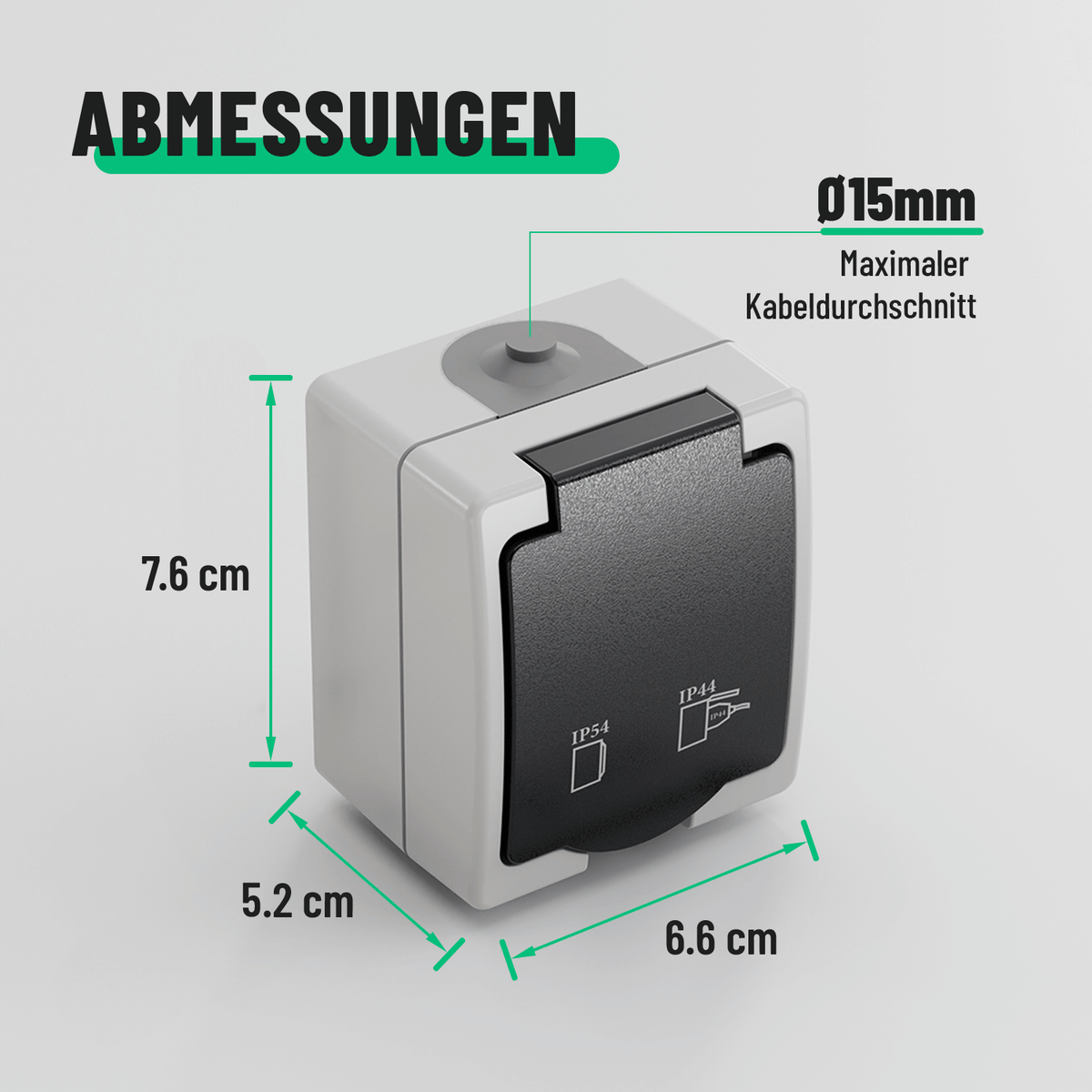 Aufputz Steckdose Abmessungen 15mm Aussenbereich Kabeldurchschnitt 501020-3