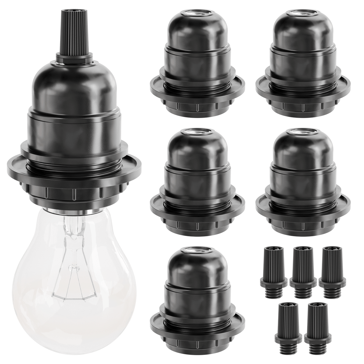 E27 Lampenfassung für Lampenschirm mit Schirmträgerring und Gewinde schwarz Fassung 505004 Hauptbild 6er Pack