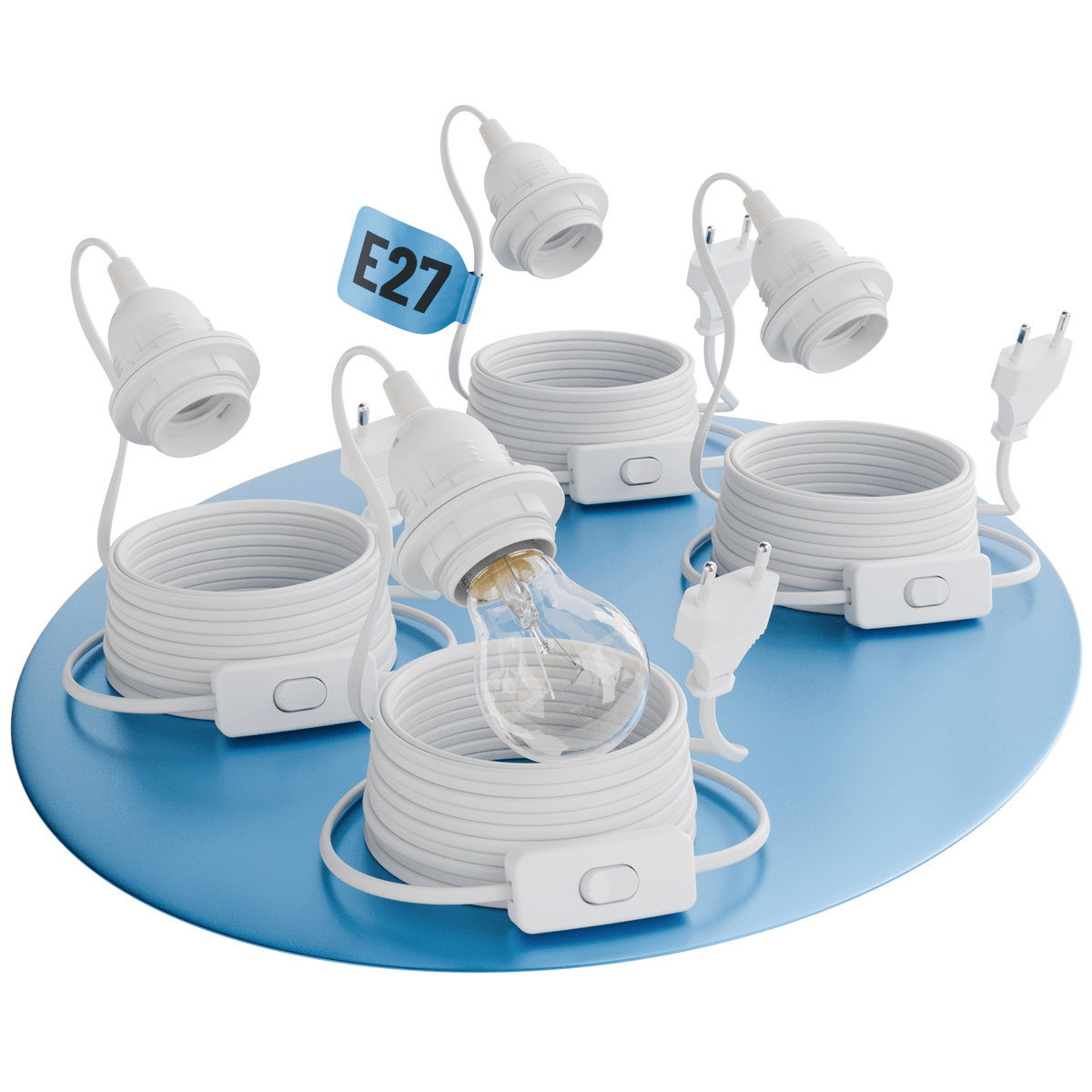 E27 Lampenfassung Kabellampe Steckerlampe mit Schalter und Stecker 5m Kabel 505002 Hauptbild 4er Pack