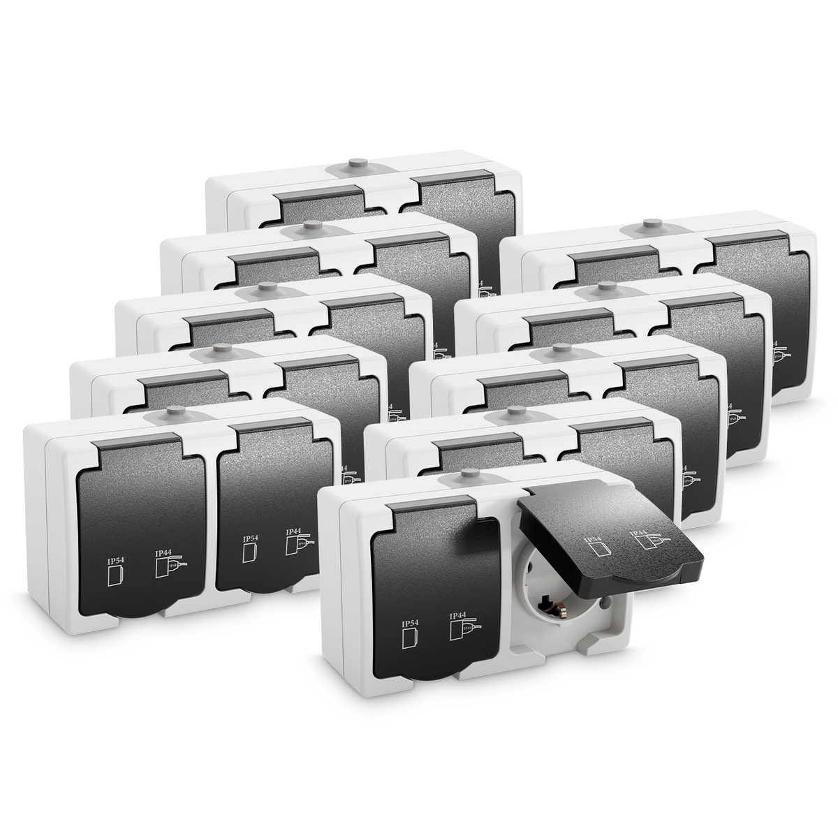 Feuchtraum Steckdose Aufputz Aussenbereich 2fach Doppelsteckdose 501030 Hauptbild 10er Pack