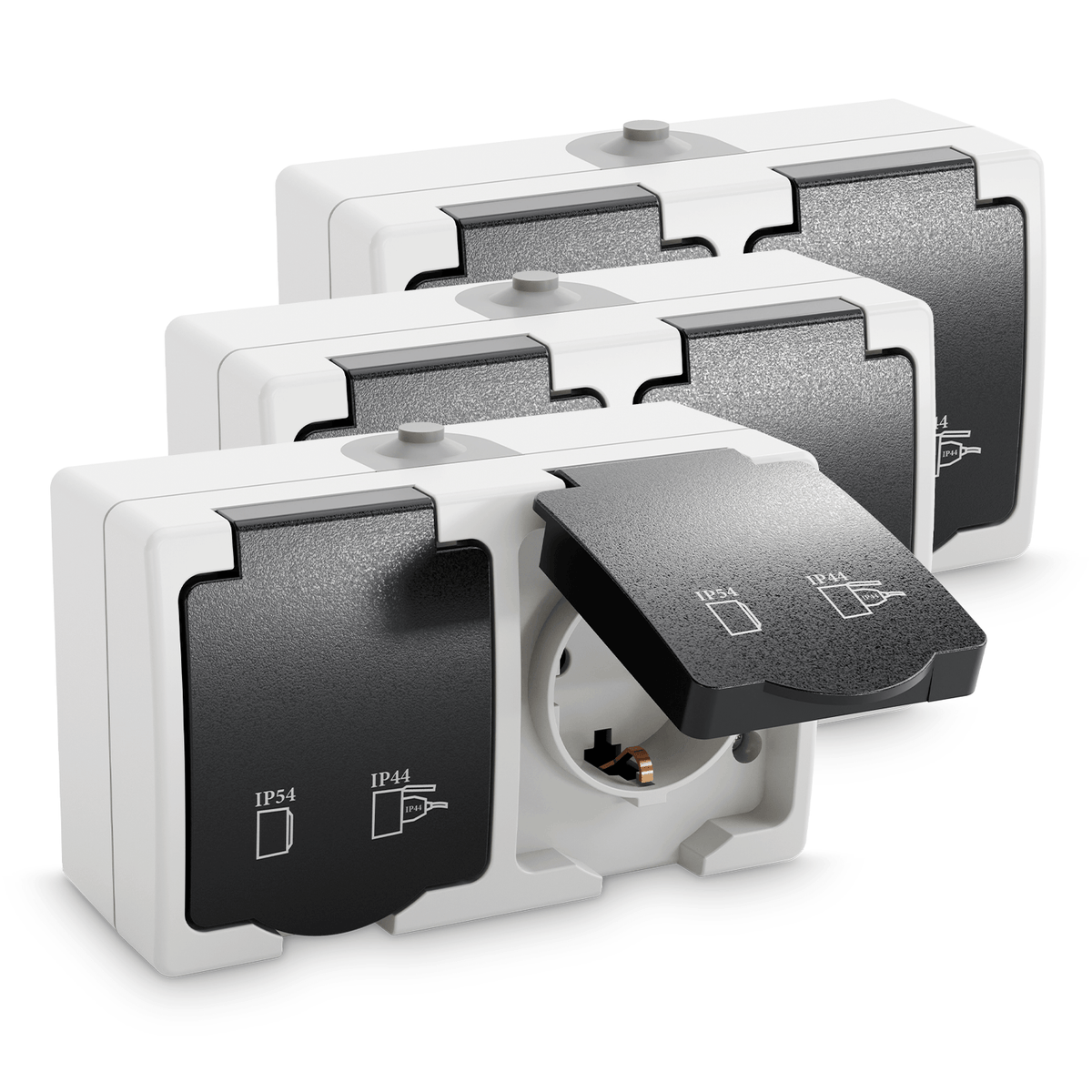 Feuchtraum Steckdose Aufputz Aussenbereich 2fach Doppelsteckdose 501030 Hauptbild 3er Pack