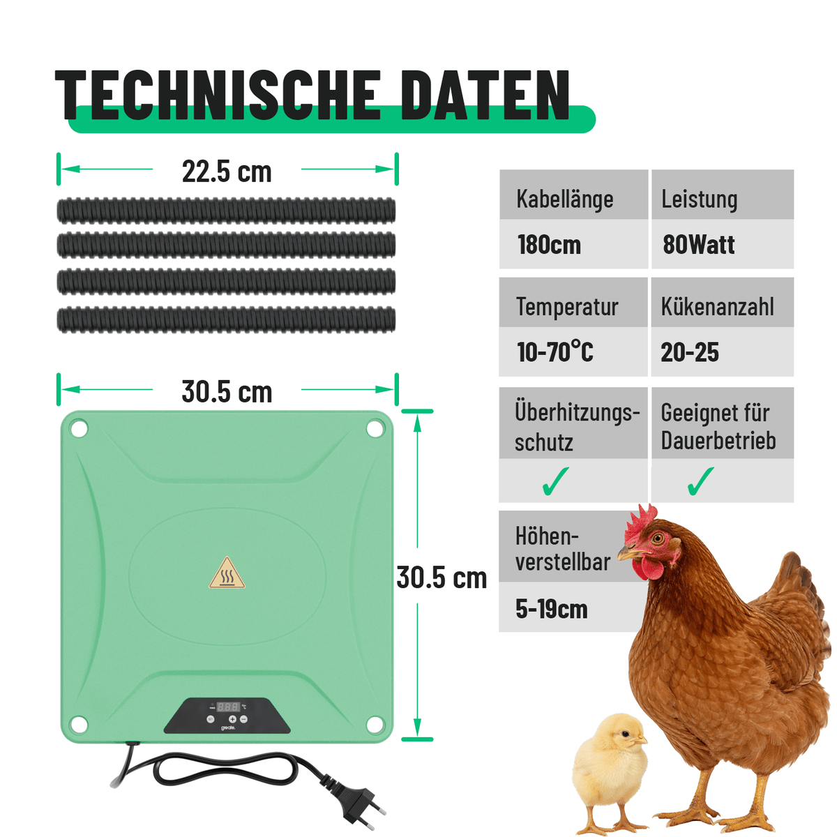 Hühnerheizung technische Daten
