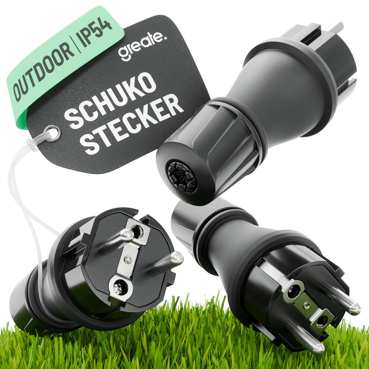 Schuko Stecker Aussenbereich Knickschutz Zugentlastung 230V schwarz IP54 3er Pack 501400 Hauptbild
