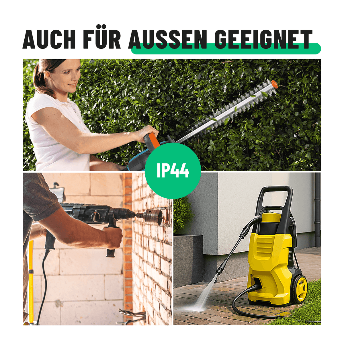 Schutzkontakt Stecker Schukostecker Knickschutz IP44 schwarz Anwendungsbeispiele 503030-1