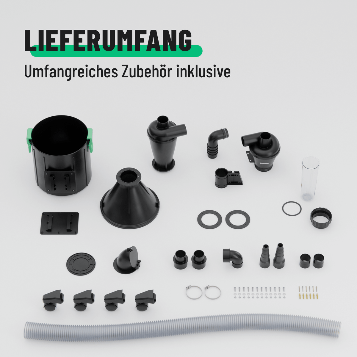 Staubabscheider mit umfangreichen Zubehör bietet vielseitige Anschlussoptionen 101021-5