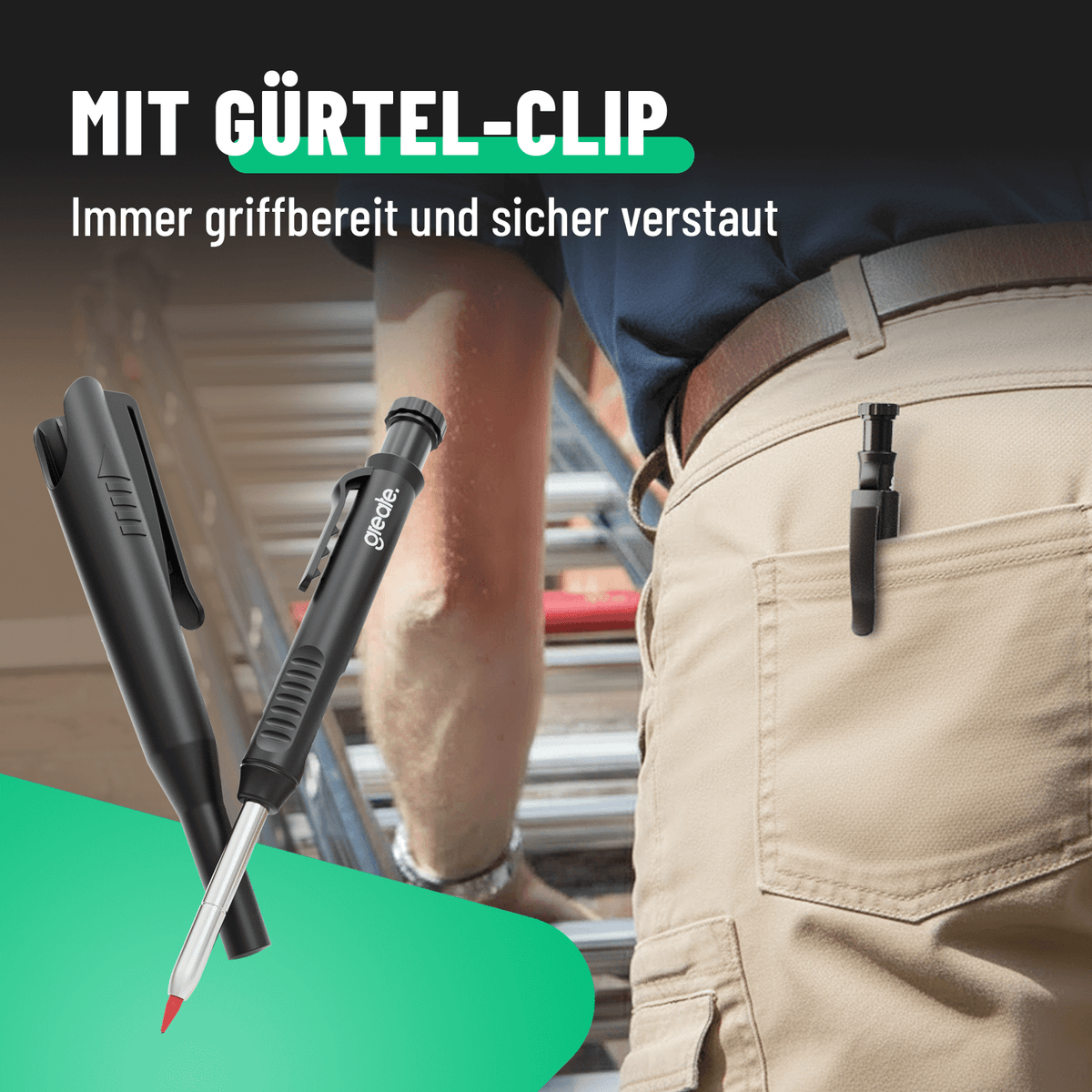 Tischler Bleistift mit Gürtelclip immer griffbereit und gut verstaut 101207-5