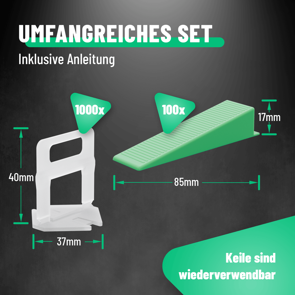 Verlegehilfe für Fliesen Set mit 100 Laschen & 100 Keilen 101204-5
