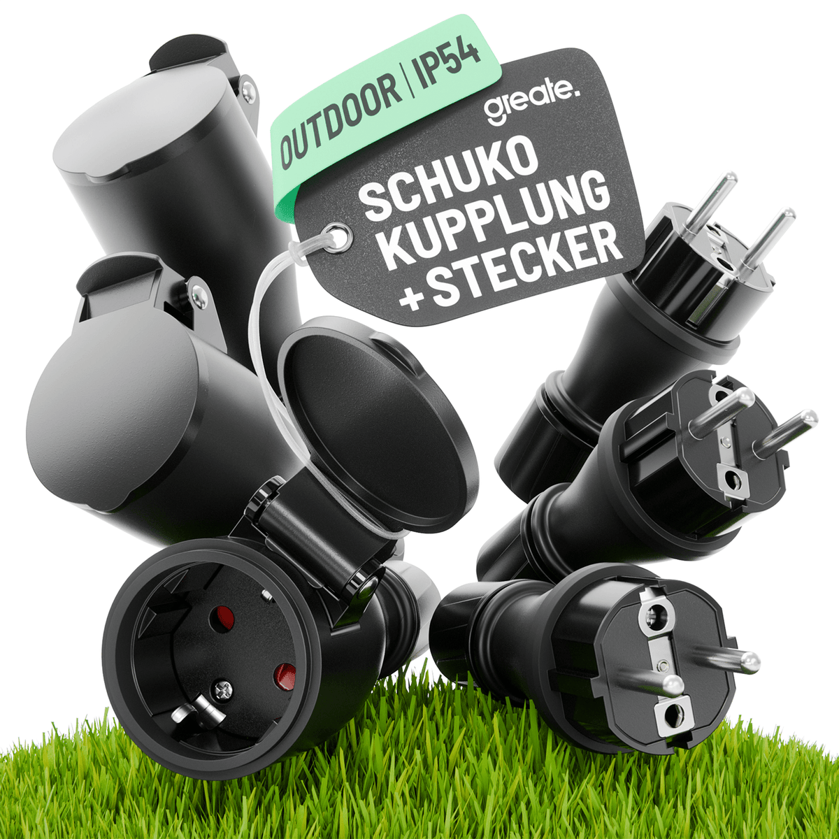 3x Schuko Kupplung und Stecker Set 2-polig outdoor IP54 501400_501401 Hauptbild