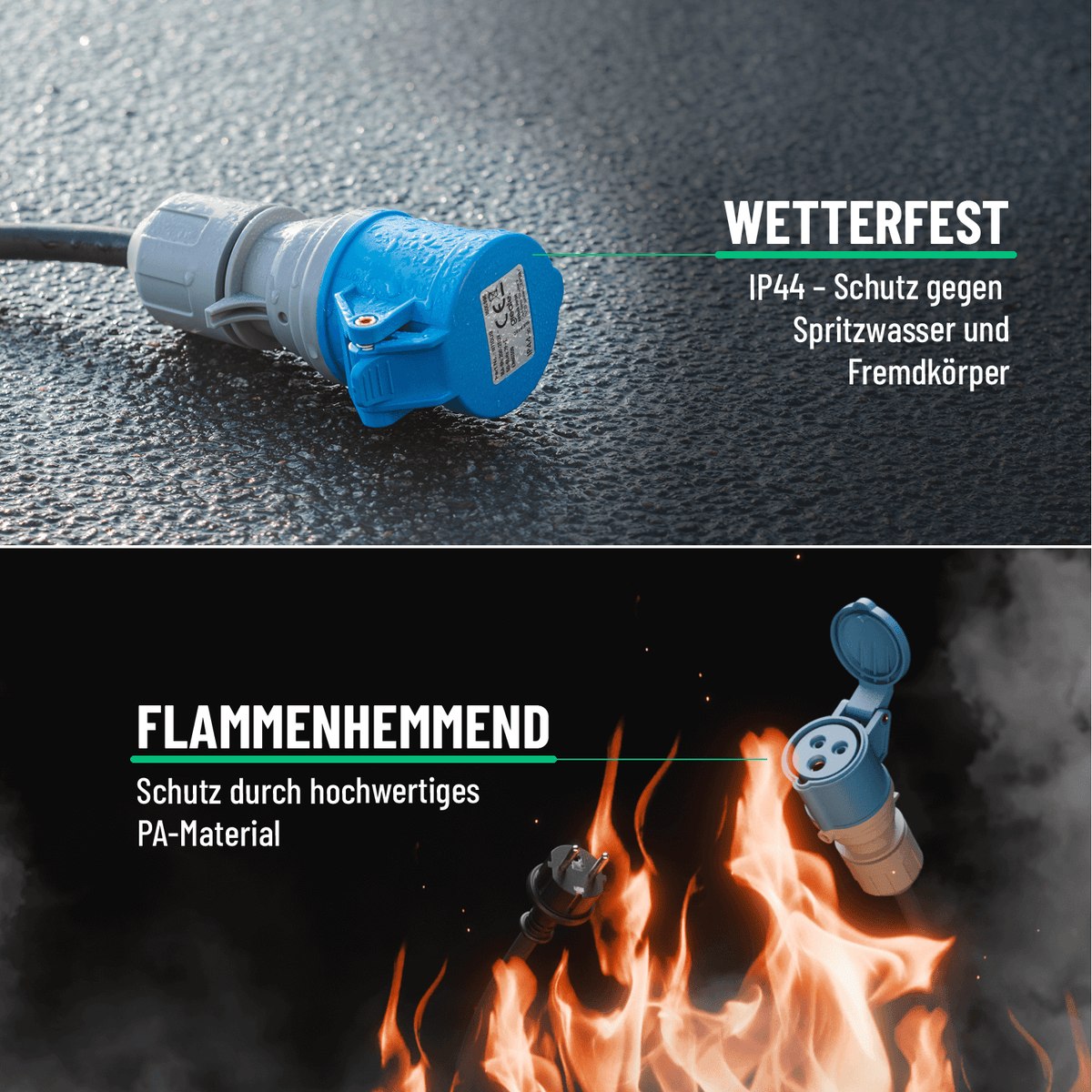 Adapter Schuko Stecker auf CEE 5-polig Elektroauto wetterfest IP44 flammenhemmend 911009-6