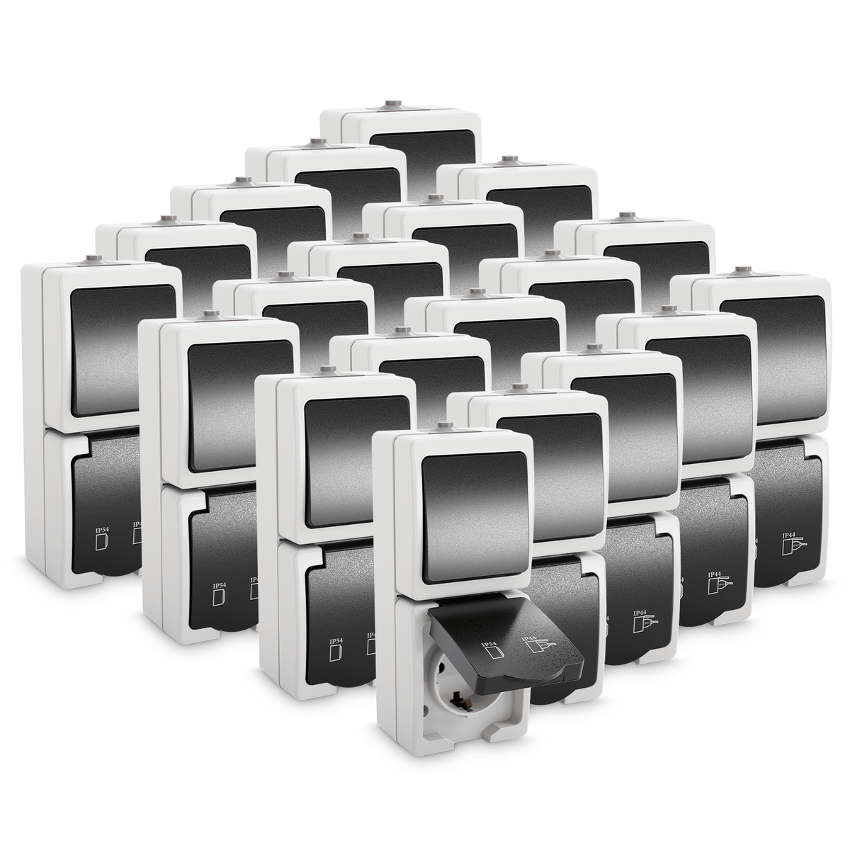 Aufputzschalter und Aufputzsteckdose IP54 501050 Hauptbild 20er Pack