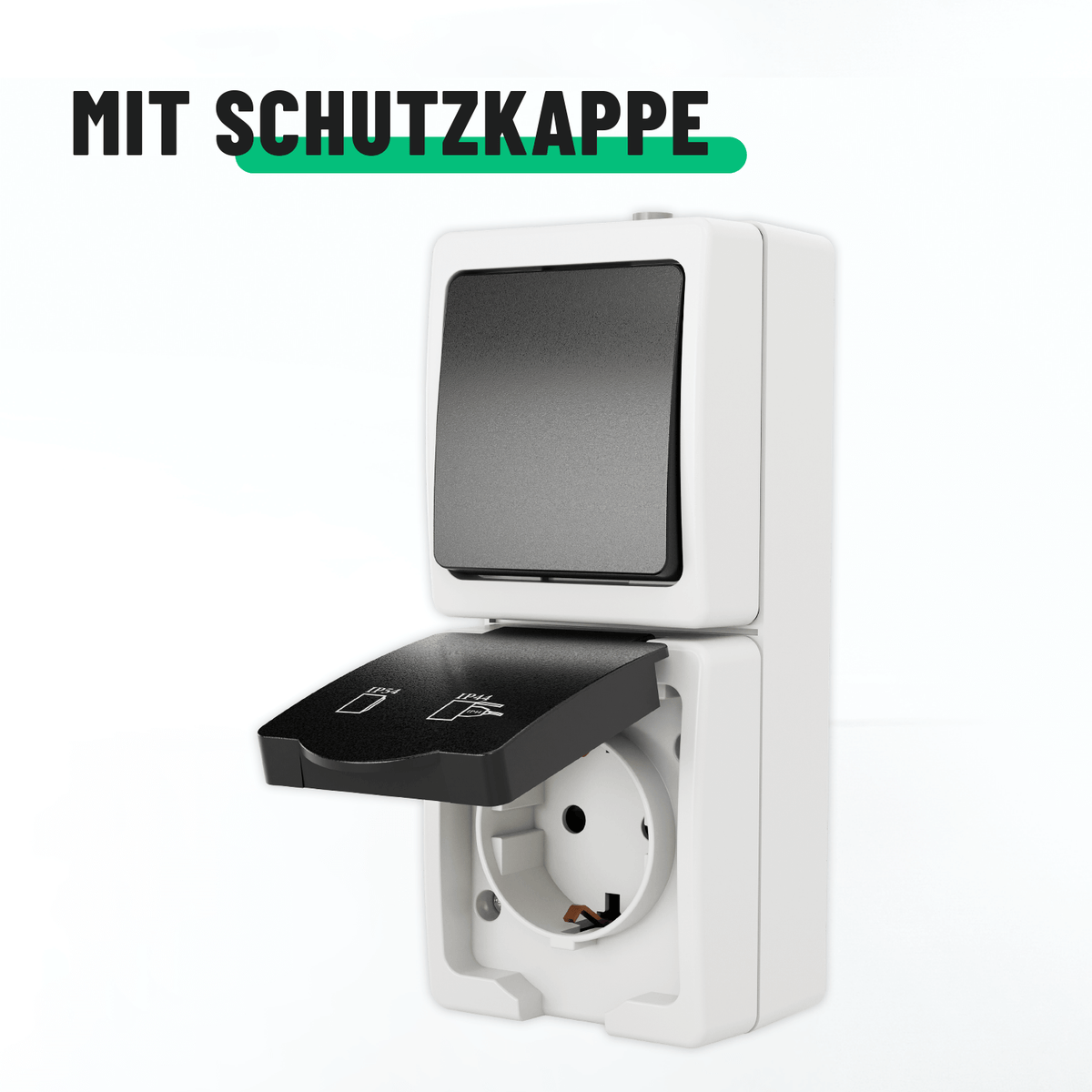 Aufputz Steckdose Kombination mit IP54 Schalter mit Schutzkappe 501050-5