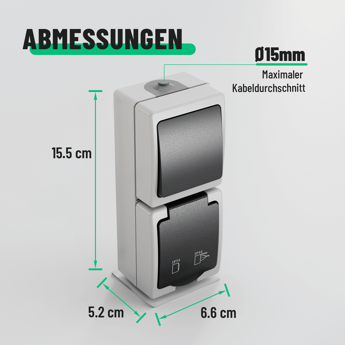 Aufputz Steckdose Schalter Feuchtraum Abmessungen 15mm Kabeldurchschnitt 501050-3