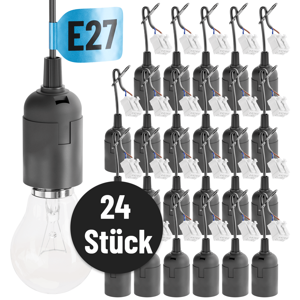 Baustellenfassung E27 Lampenfassung mit Steckverbinder und Glühbirne 505003 Hauptbild 24er Pack