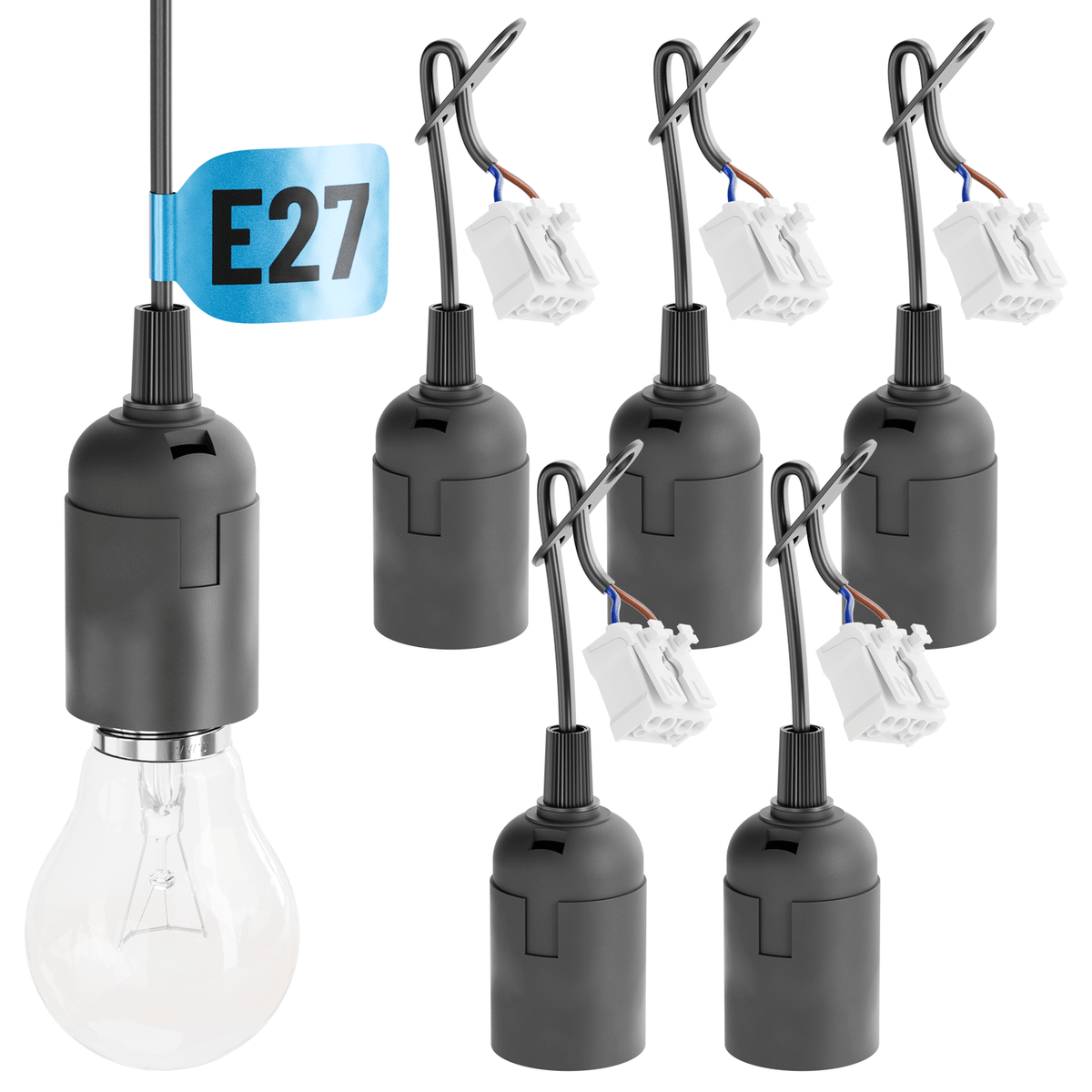 Baustellenfassung E27 Lampenfassung mit Steckverbinder und Glühbirne 505003 Hauptbild 6er Pack