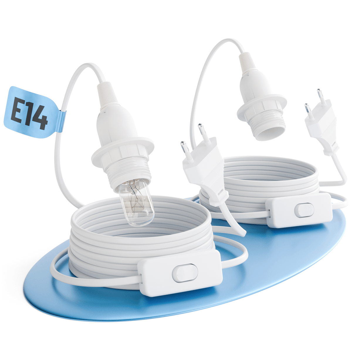 E14 Lampenfassung Fassung weiss mit Schalter und Stecker 3-5m Kabel 505001 Hauptbild 2er Pack