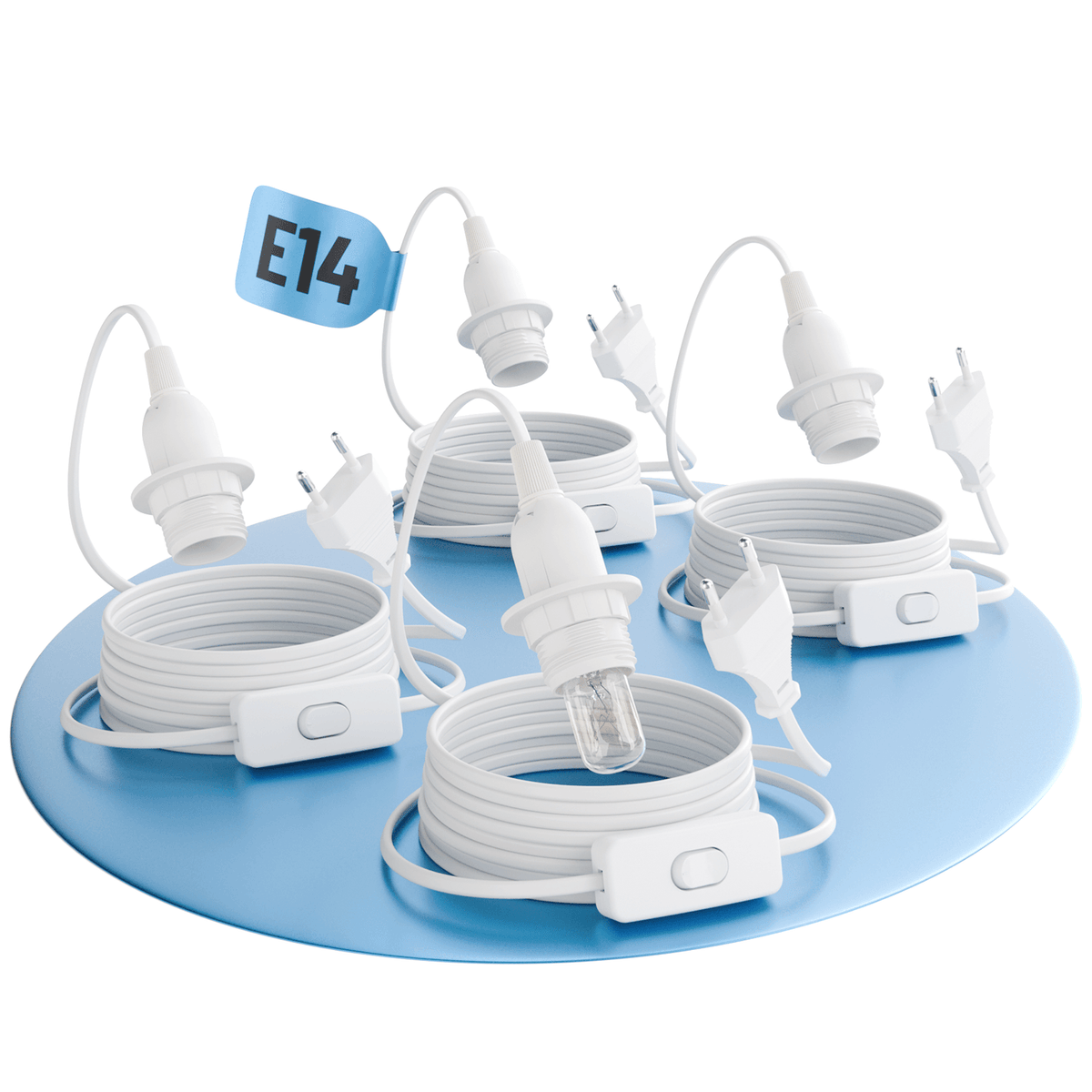 E14 Lampenfassung Fassung weiss mit Schalter und Stecker 3-5m Kabel 505001 Hauptbild 4er Pack