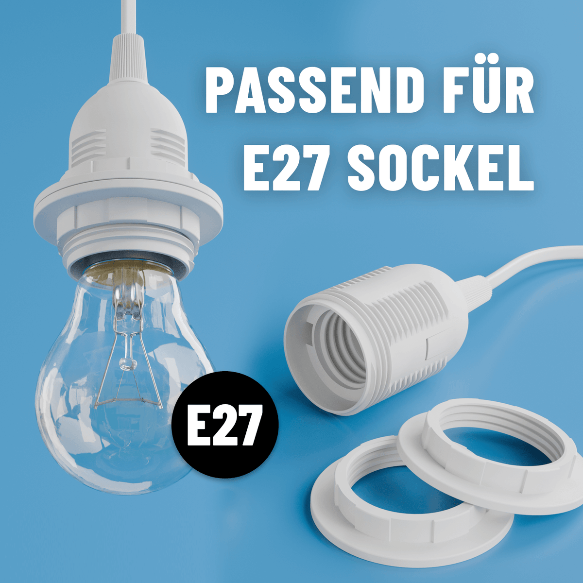 E27 Fassung mit Kabel und Schalter weiss passend für E27 Sockel 505002-2