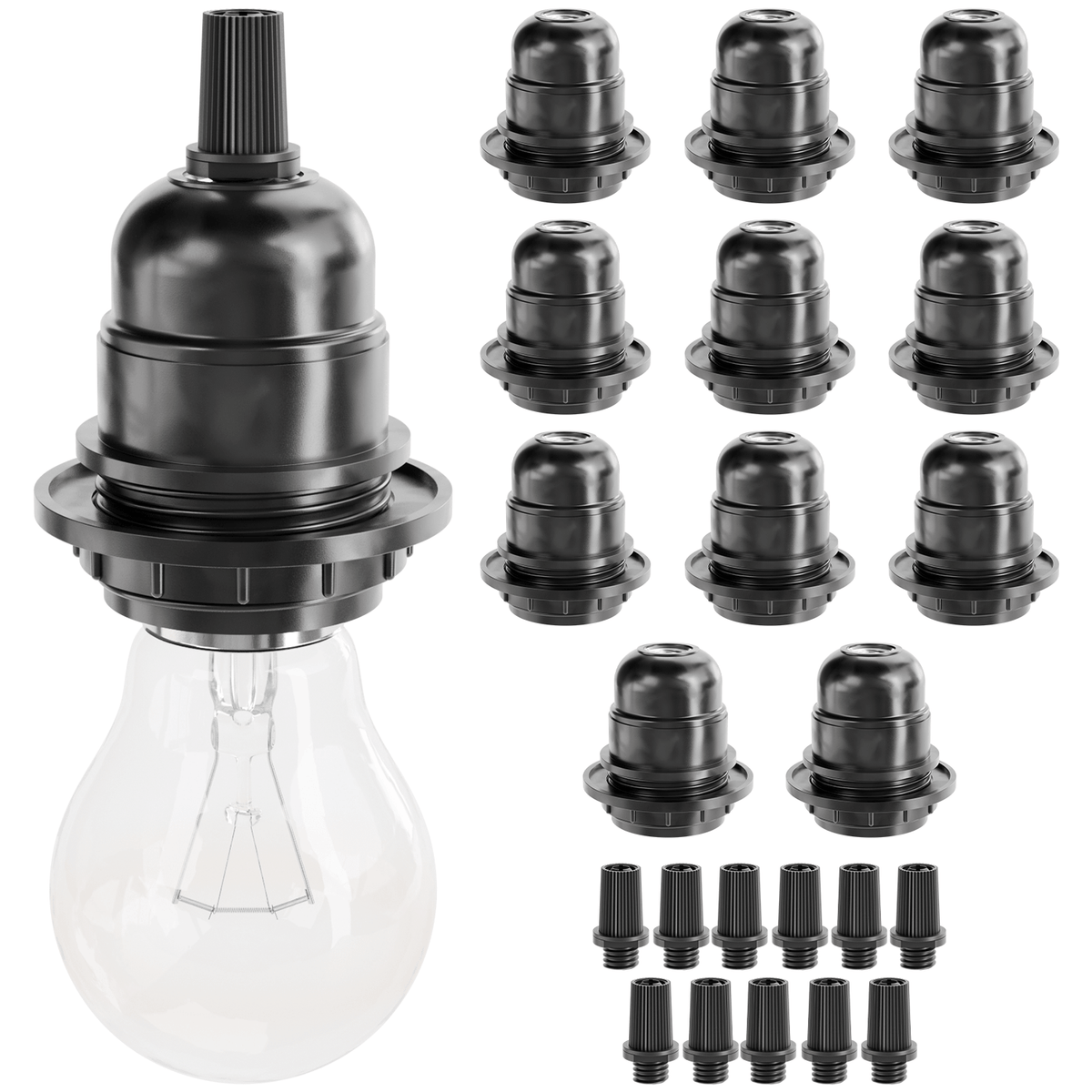 E27 Lampenfassung für Lampenschirm mit Schirmträgerring und Gewinde schwarz Fassung 505004 Hauptbild 12er Pack