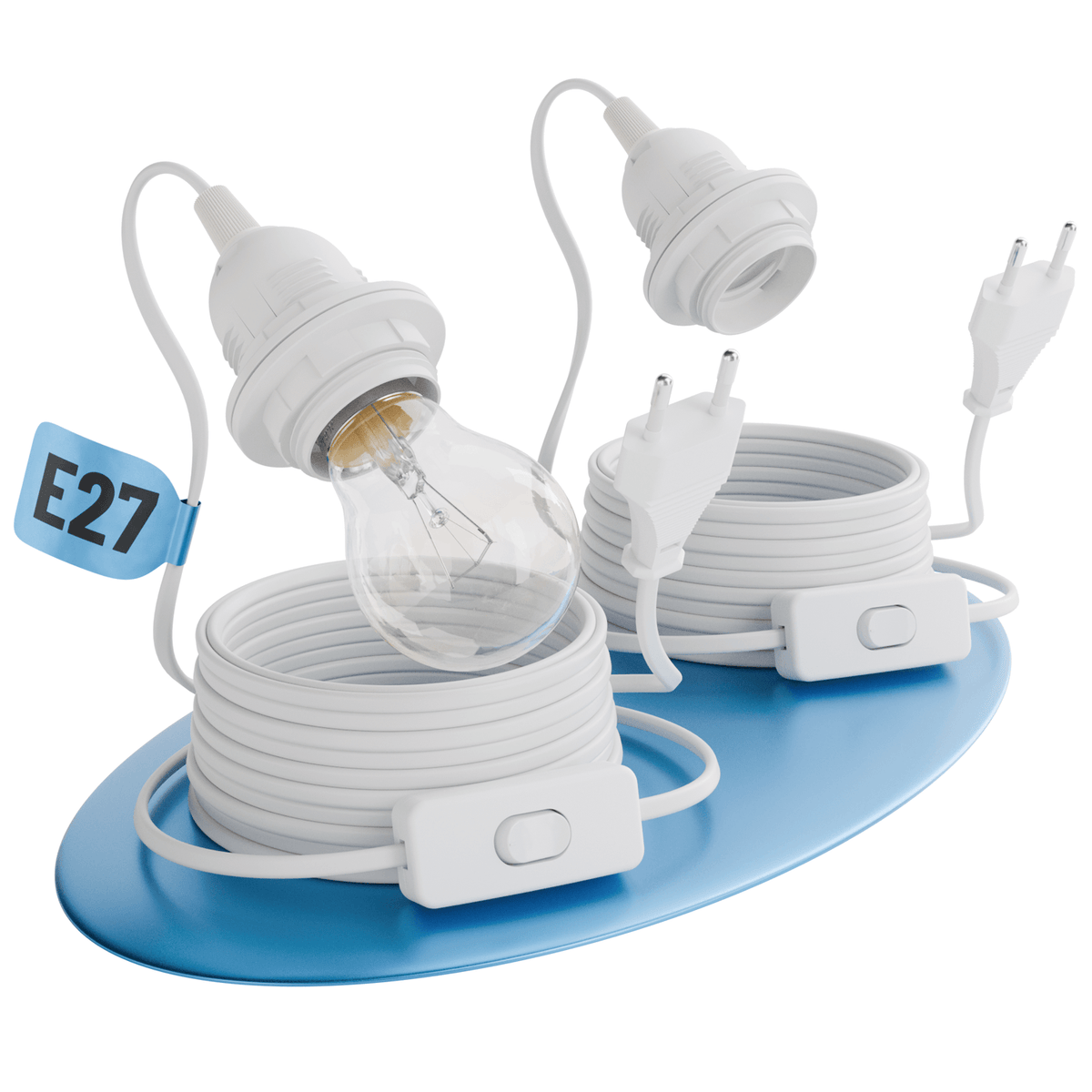 E27 Lampenfassung Kabellampe Steckerlampe mit Schalter und Stecker 5m Kabel 505002 Hauptbild 2er Pack