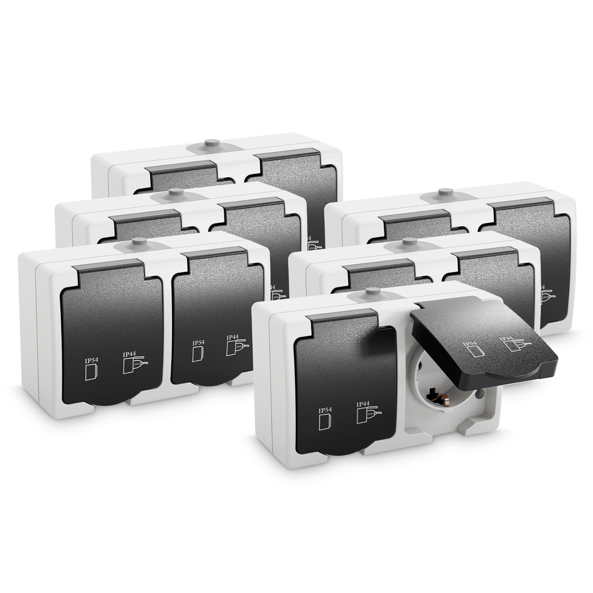 Feuchtraum Steckdose Aufputz-Aussenbereich 2fach Doppelsteckdose 501030 Hauptbild 6er Pack