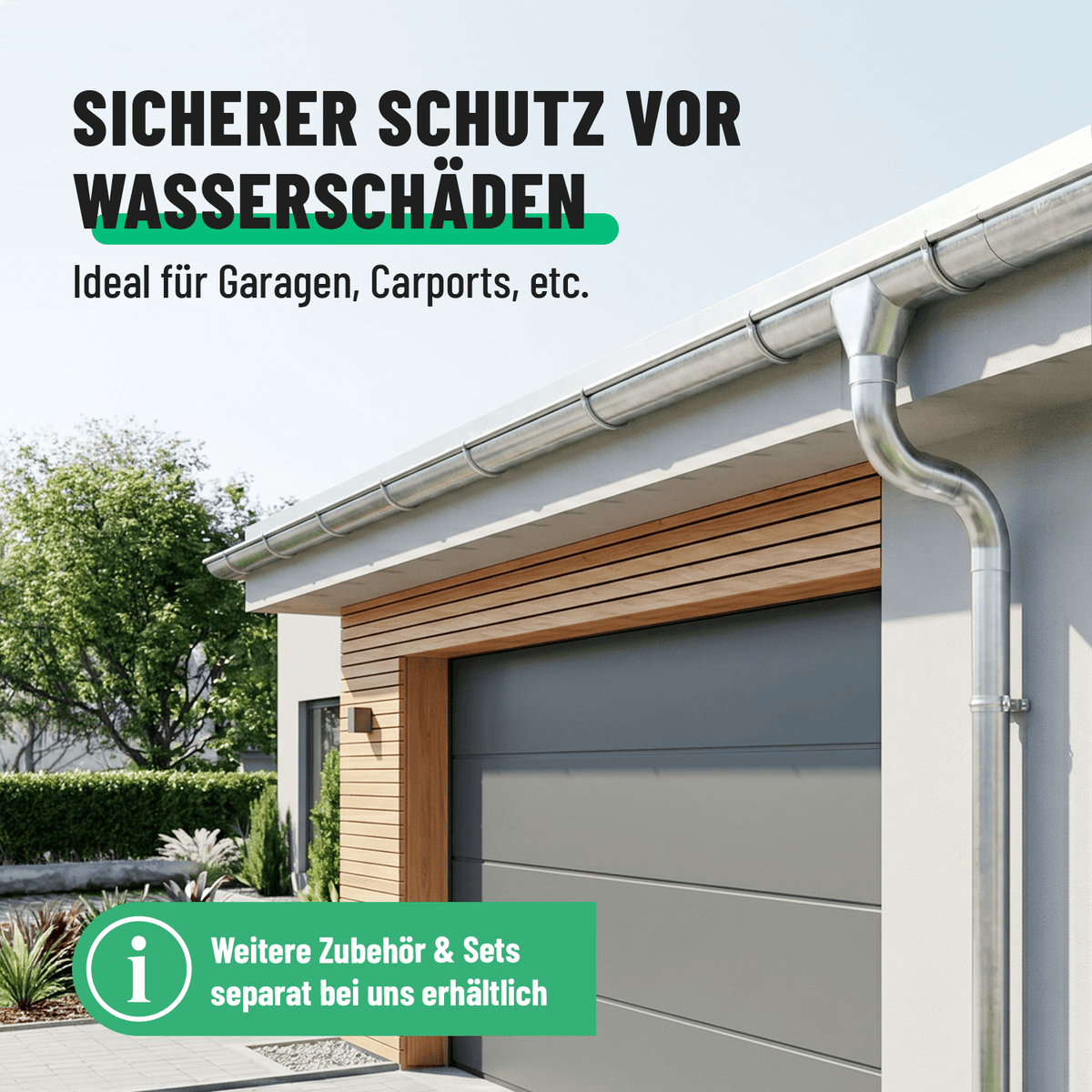 greate Dachrinnen Komplett Set für Garage Carport und mehr 101325 101332
