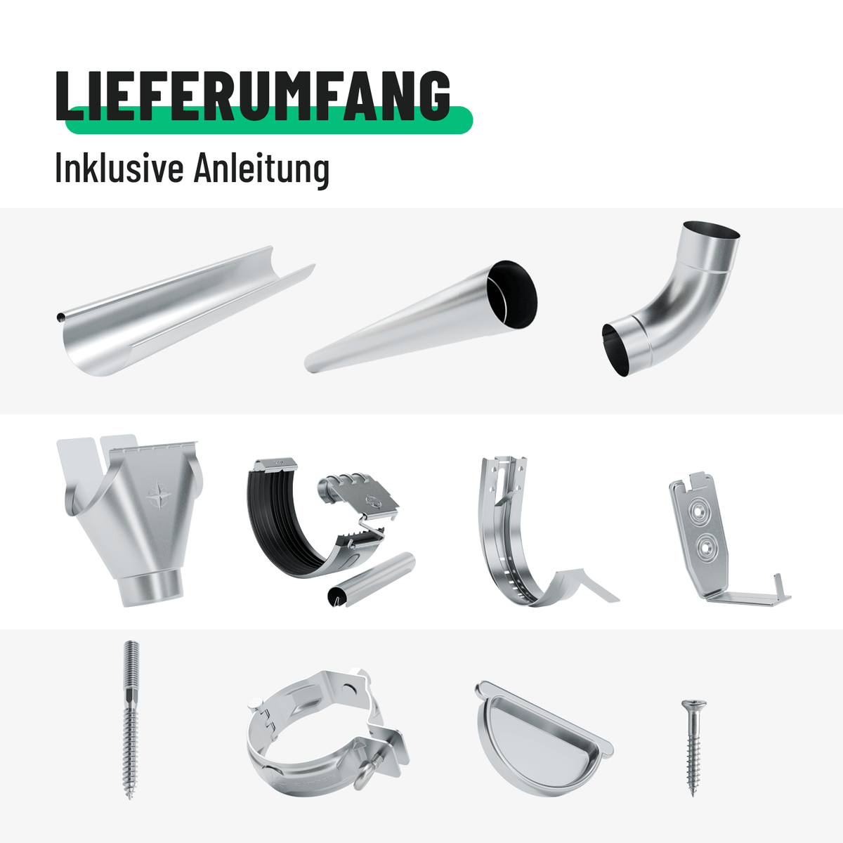 greate Dachrinnen Komplett Set Lieferumfang 101325-101332