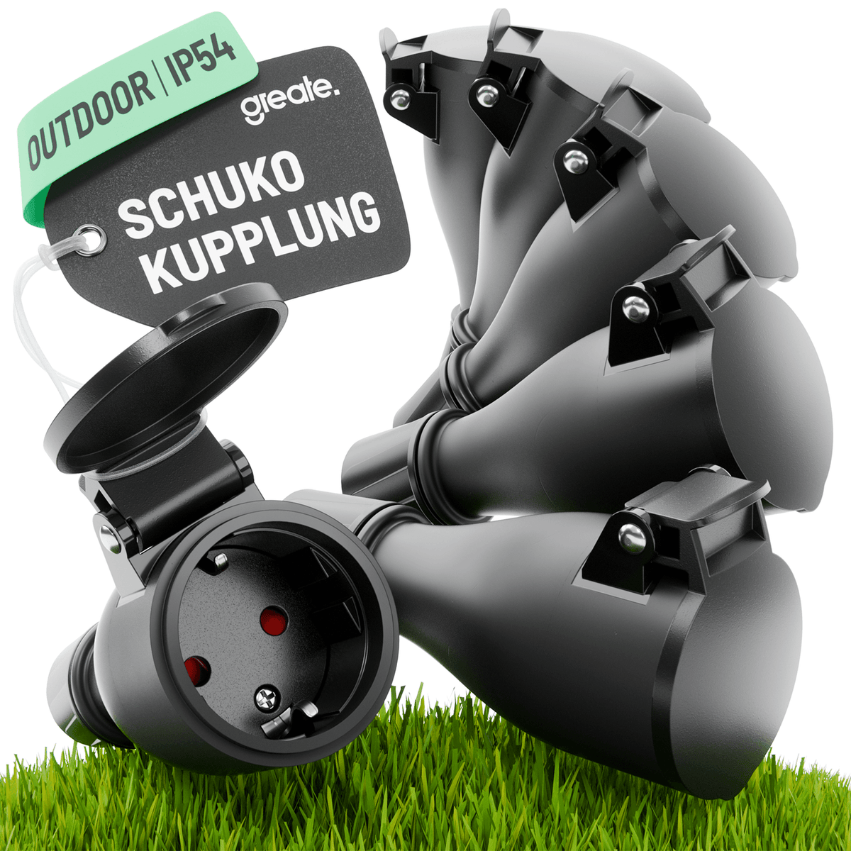 Outdoor Schuko Kupplung Aussenbereich Strom schwarz 230V 501401 Hauptbild 6er Pack