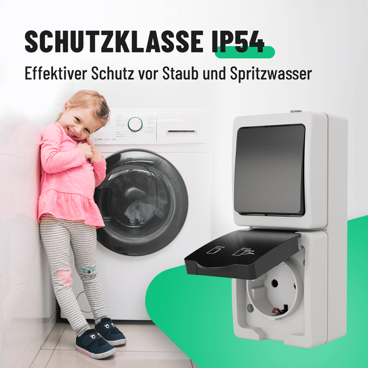 Schalter Steckdose 250V Schutzklasse IP54 Schutz vor Staub Spritzwasser 501050-1