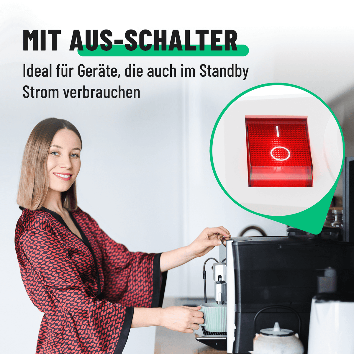 Schuko Adapter mit Schalter Steckdose Ausschalter mit Ausschalter für Geräte im Standby 504001-2