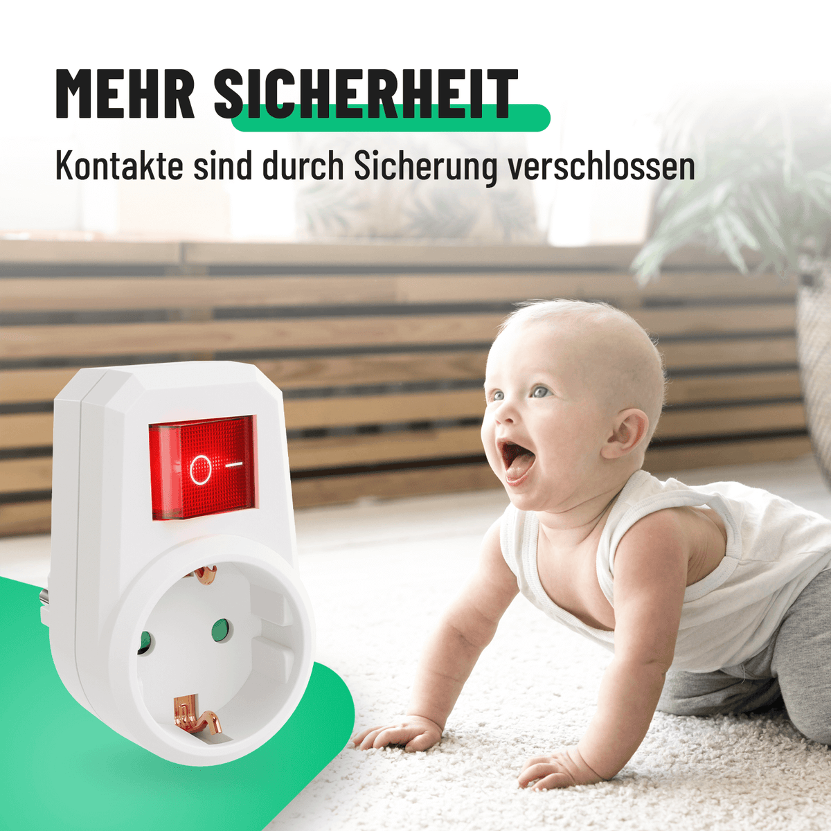 Schuko Adapter Steckdose Ausschalter mehr Sicherheit mit Kinderschutz und Schalter 504001-3