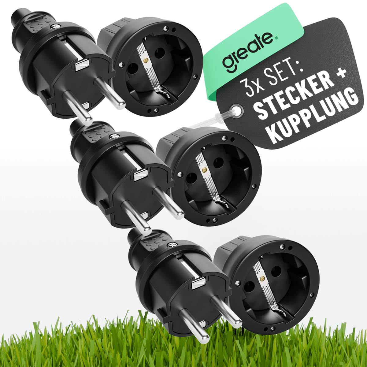Schuko Stecker und Kupplung 230V 2-polig Schutzkontakt schwarz 503030+503040 Hauptbild 3er Pack