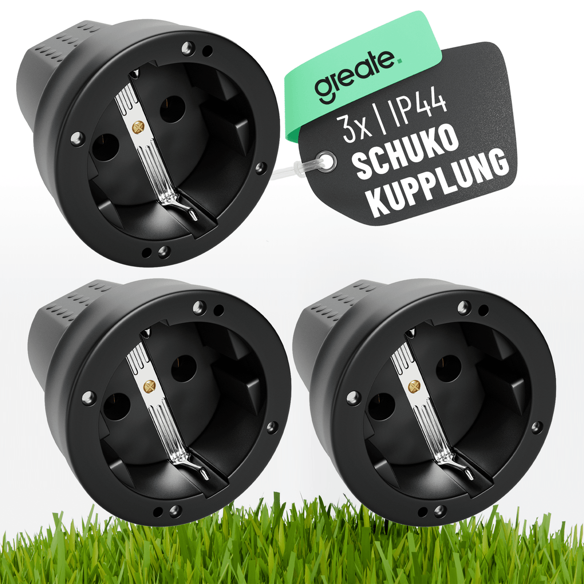 Schutzkontakt Kupplung Kabel Schuko 230V schwarz 230V 16a Gummi 503040 Hauptbild 3er Pack