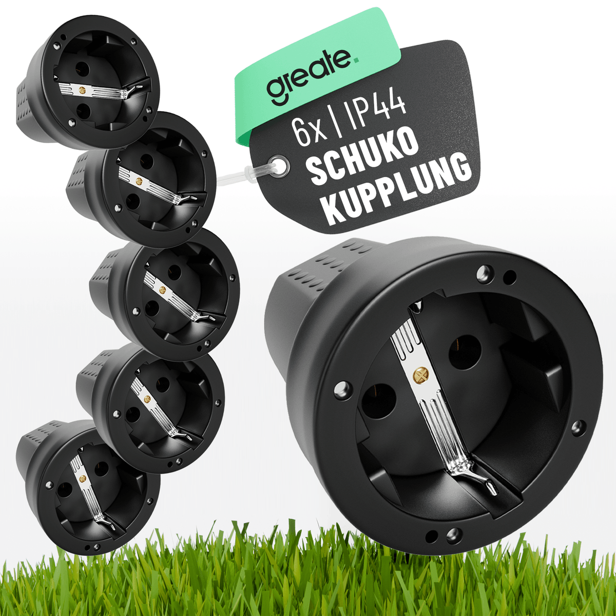 Schutzkontakt Kupplung Kabel Schuko 230V schwarz 230V 16A Gummi 503040 Hauptbild 6er Pack
