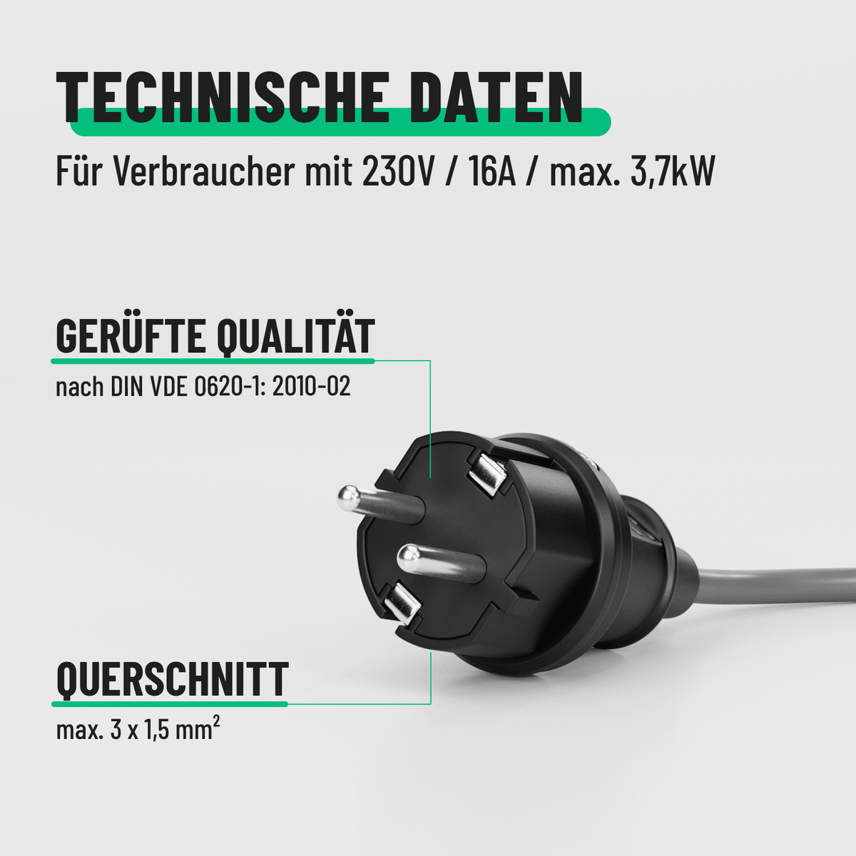 Schutzkontakt Stecker aussen 230V Schukostecker Schuko schwarz technische Daten IP44 503030-4