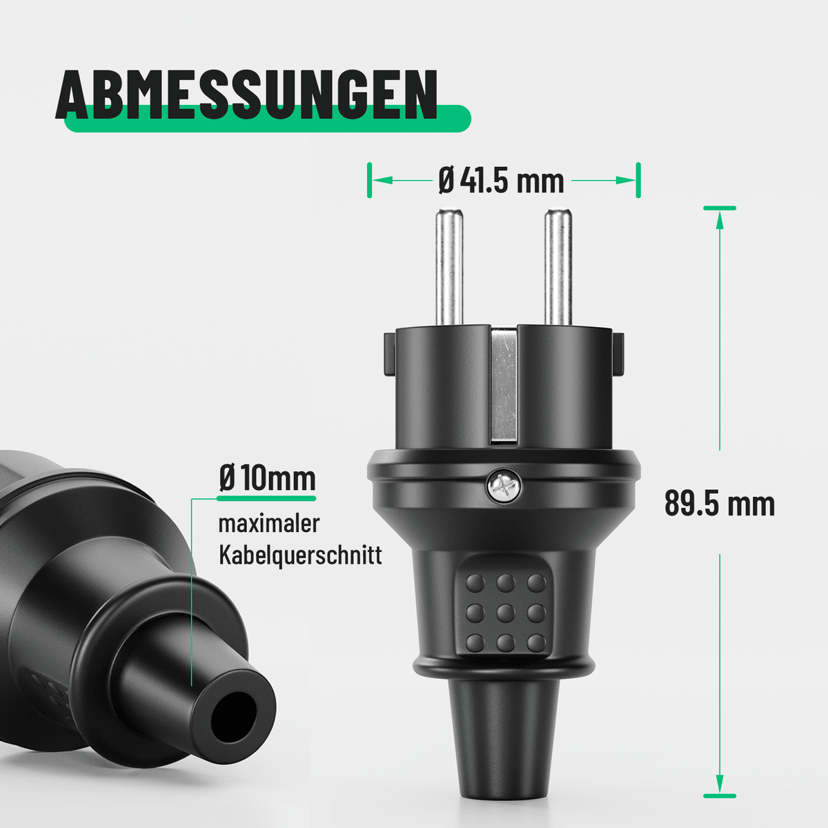 Schutzkontakt Stecker Schuko Schukostecker Gummi schwarz Abmessungen Kabelquerschnitt 503030-3