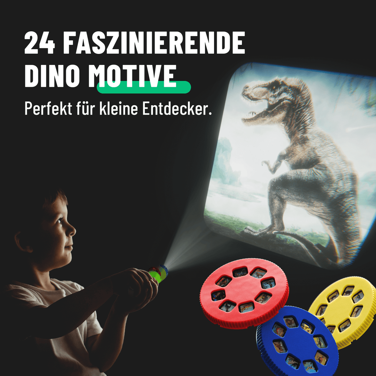 Taschenlampe Projektor mit 24 Dino Motiven 201027-1